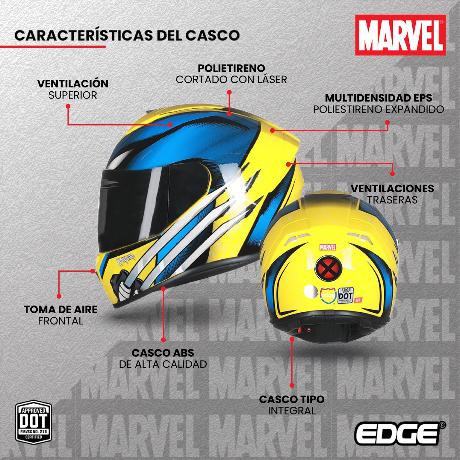 Casco Integral Moto Edge Marvel Wolverine Motos.shop